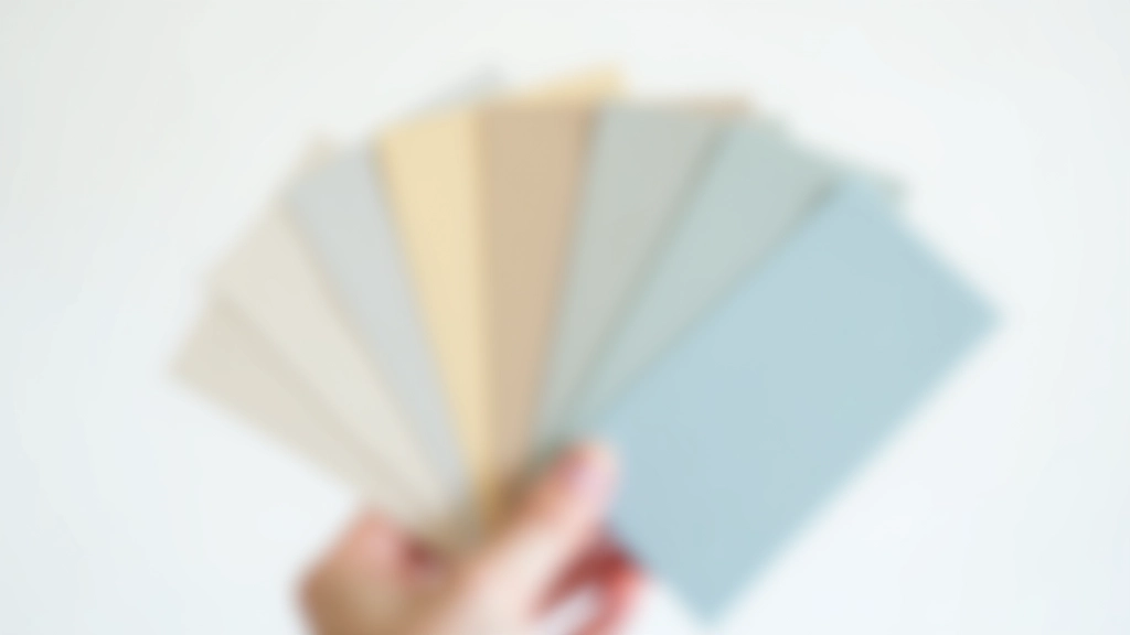Paleta de cores de tintas com amostras de tons neutros, quentes e frios em cartões de seleção