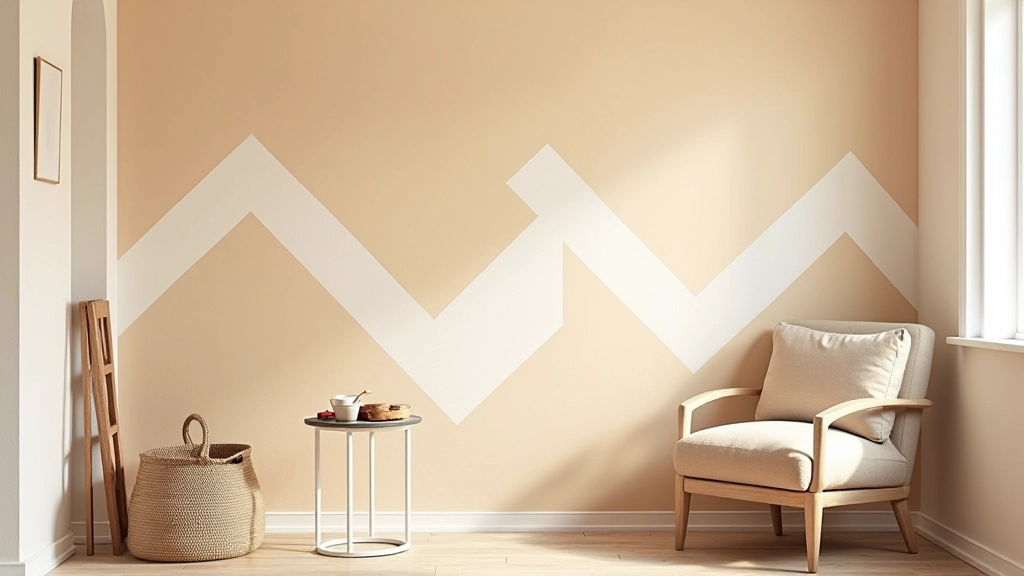 Parede pintada com padrões geométricos e efeitos texturizados