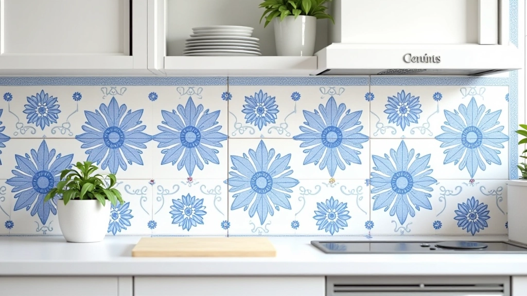 Parede com azulejos decorativos portugueses em tons azuis e brancos